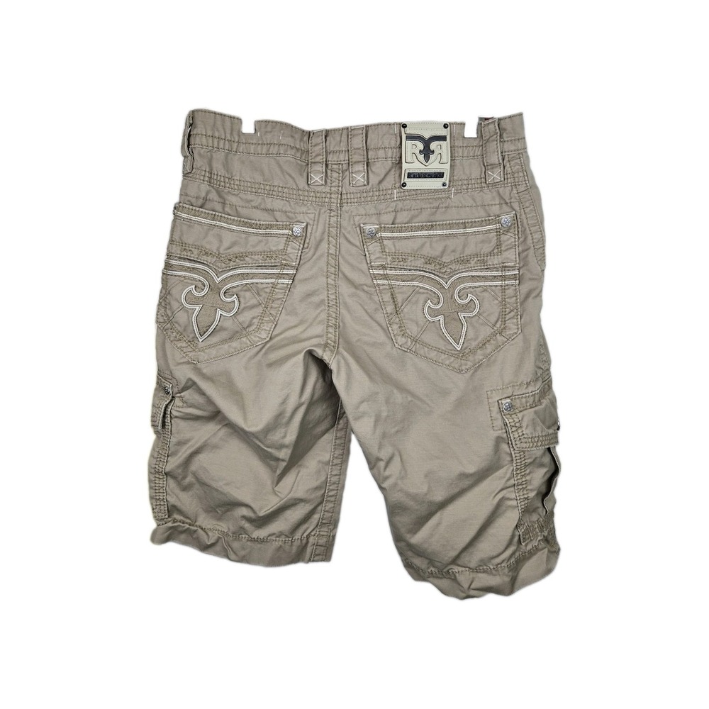 Rock Revival Shorts Mens 34 Beige Cargo Canvas Classic Embroidered Pockets